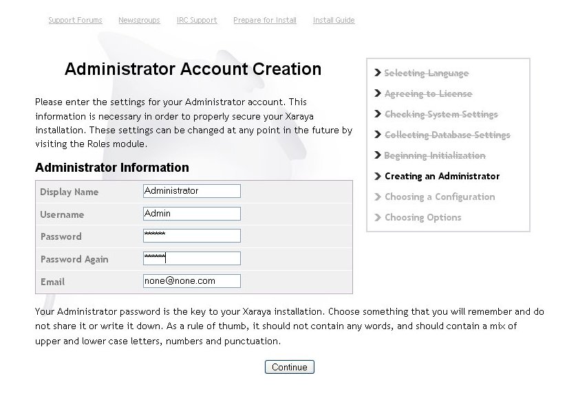 Administrator Account Creation